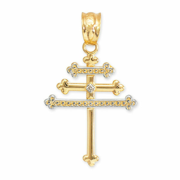 10k Solid Real Yellow Gold Diamond Maronite Aramaic Cross Pendant Necklace