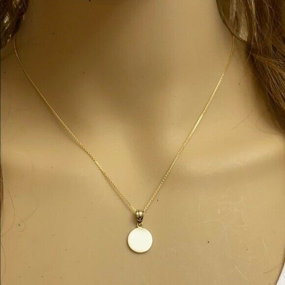 Solid 14k Yellow Gold Mini Simple Round Small Disk Disc Pendant Necklace