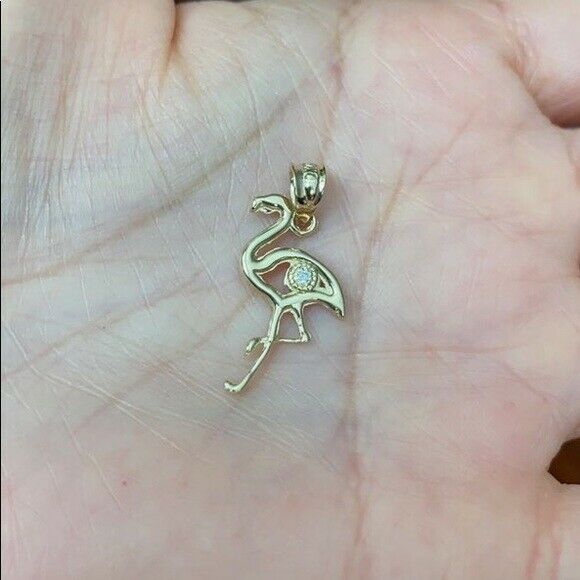 14k Solid Rose Gold Diamond Flamingo Pendant Necklace
