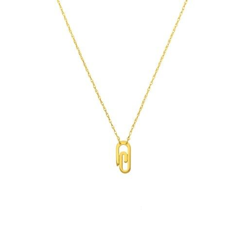 14K Solid Real Yellow Gold Mini Small Paperclip Dainty Necklace 16"-18"