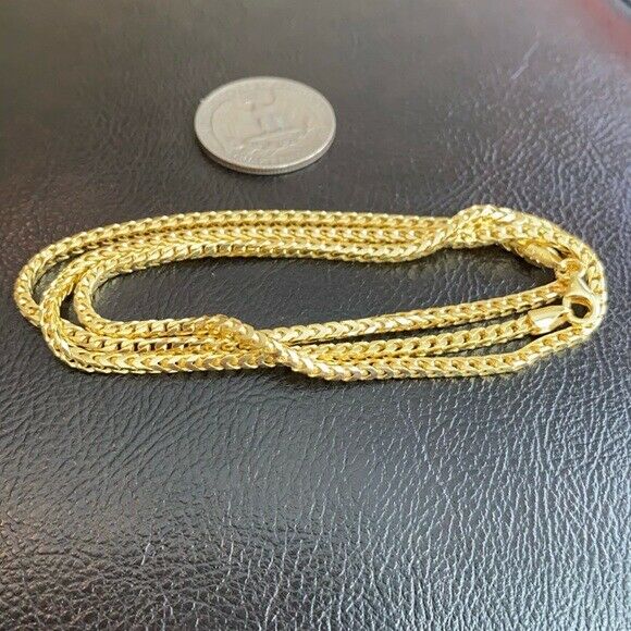 14k Yellow Gold Plated Sterling Silver Italian Italy Franco Chain necklace 2.2mm