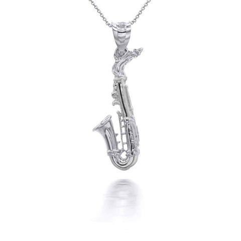 925 Sterling Silver Saxophone Charm Pendant Necklace 16",18", 20", 22"