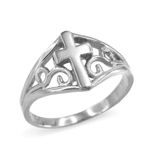 925 Sterling Silver Filigree Motif Cross Ring 5 6 7 8 9 10 11 12