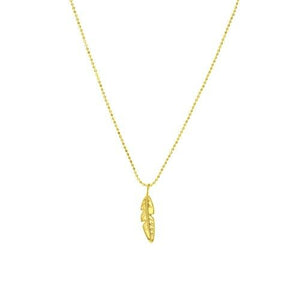 14K Solid Real Yellow Gold Feather Charm Adjustable Necklace - 16"-18"