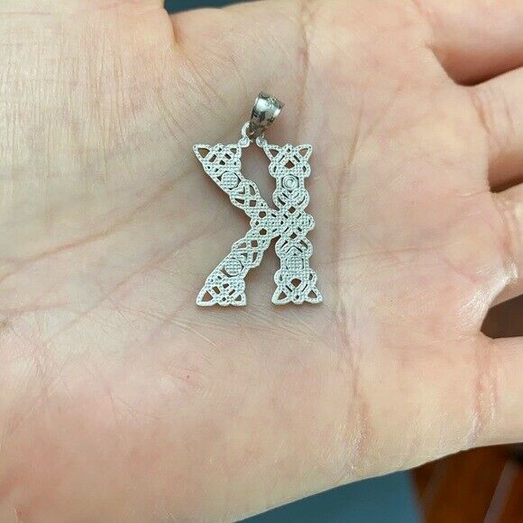 Sterling Silver CZ Celtic Knot Pattern Initial Letter K Pendant Charm Necklace