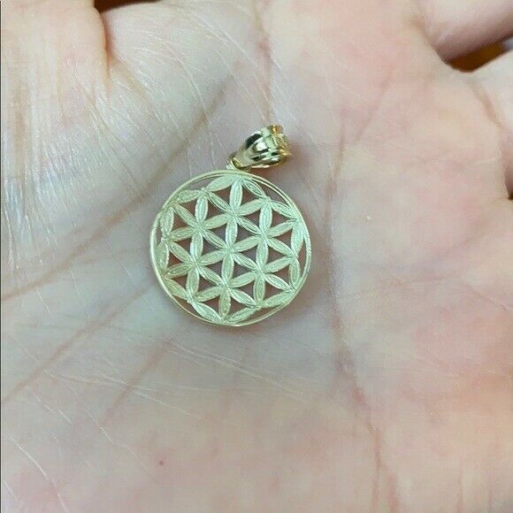 14K Solid White Gold Flower of Life Sacred Geometry Pendant Necklace