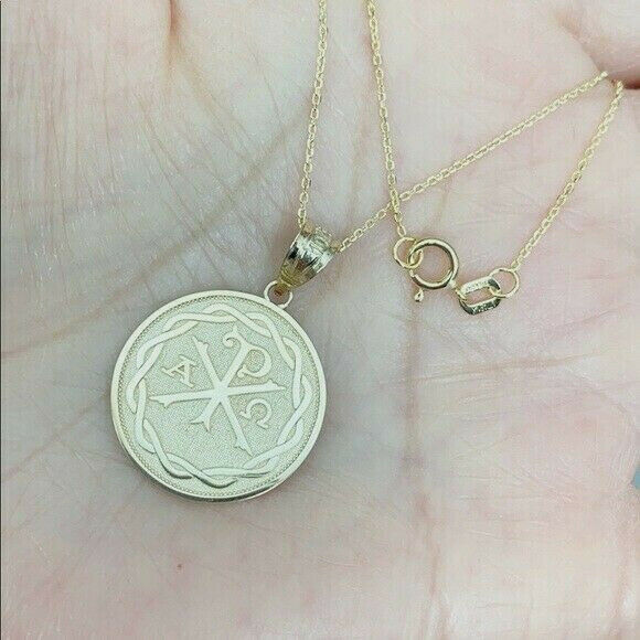 10K Solid Rose Gold Ancient Christian Chi Rho Px Symbol Pendant Necklace