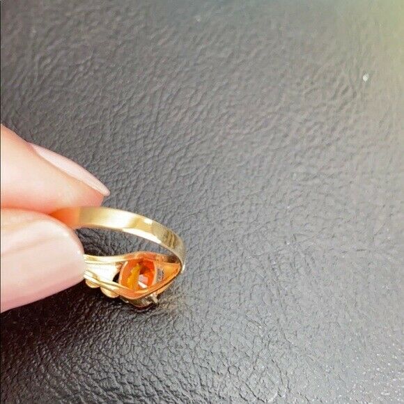 14K Solid Real Gold November Topaz CZ Yellow Birthstone Ring Size 6.5