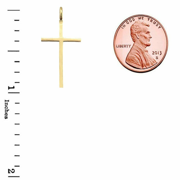 14k Solid Real Yellow Gold Small Dainty Thin Simple Cross Pendant Necklace