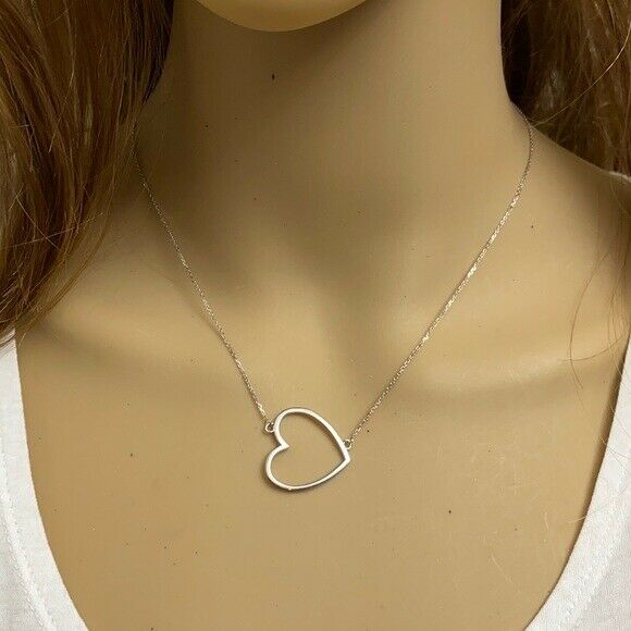 14K Solid Rose Gold Dainty Sideways Open Heart Necklace Valentine's Day Love