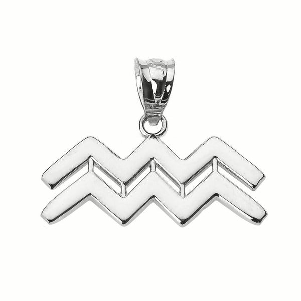 925 Sterling Silver Aquarius February Zodiac Sign Pendant Necklace