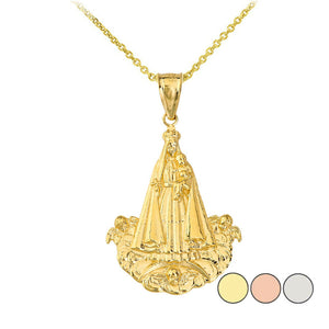 14K Solid Gold Virgen del Cobre (Medium, Large) Pendant Necklace