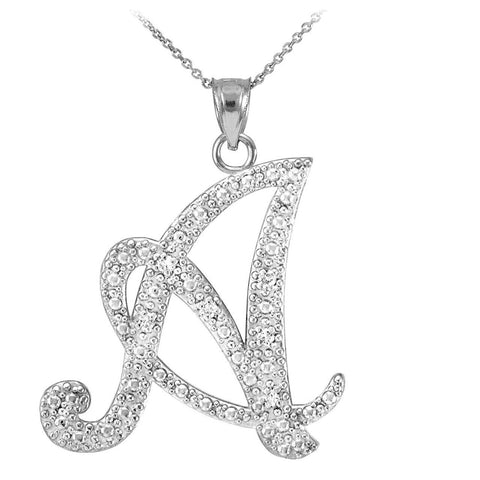 Personalized 925 Sterling Silver CZ Initial Script Letter A Pendant Necklace