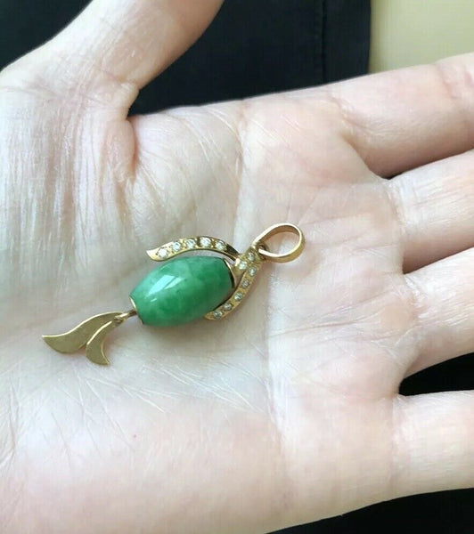 NEW 14K Yellow Gold Green Jade Pendant - ES32