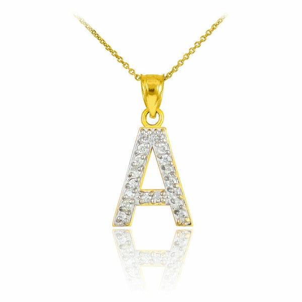 10k Solid Yellow Gold Diamond Monogram Initial Letter A Pendant Necklace