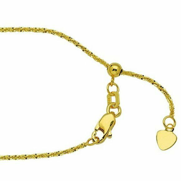 14k Solid Real Yellow Gold 1.2 mm Sparkle Chain Necklace -Adjustable up 22"