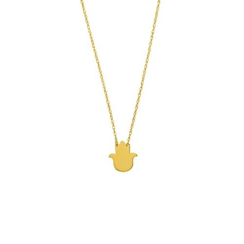 14K Solid Real Yellow Gold Mini Small God's Hand Center Necklace - Adjustable