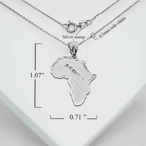 .925 Sterling Silver Africa Map Pendant Necklace
