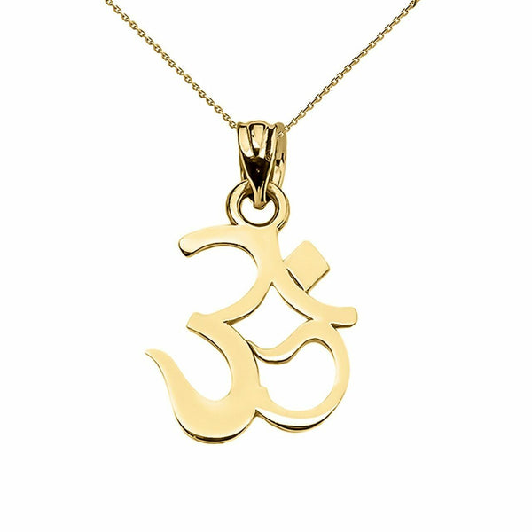 14k Solid Yellow Gold OHM (OM) Ganesh Pendant Necklace