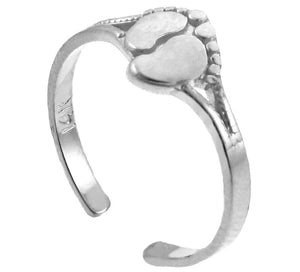925 Sterling Silver Footprint Toe Ring - Adjustable - Knuckle, Thumb