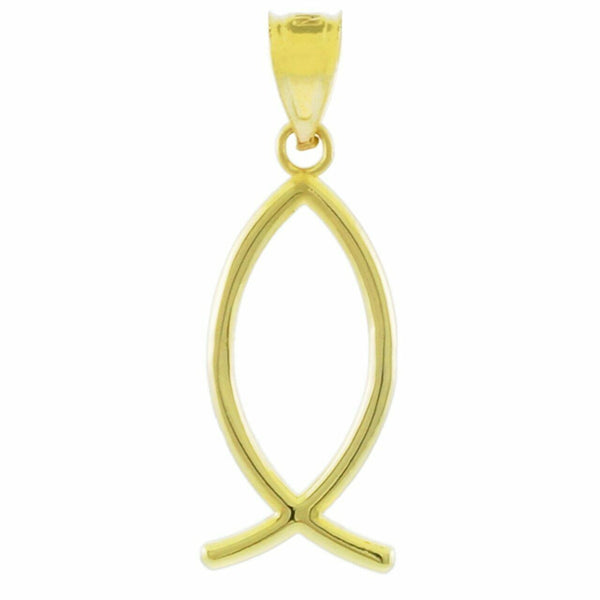 14k Solid Real Yellow Gold Ichthus Jesus Fish Vertical Pendant Necklace