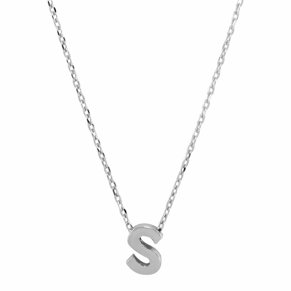 .925 Sterling Silver Mini Small Initial Letter S Dainty Necklace