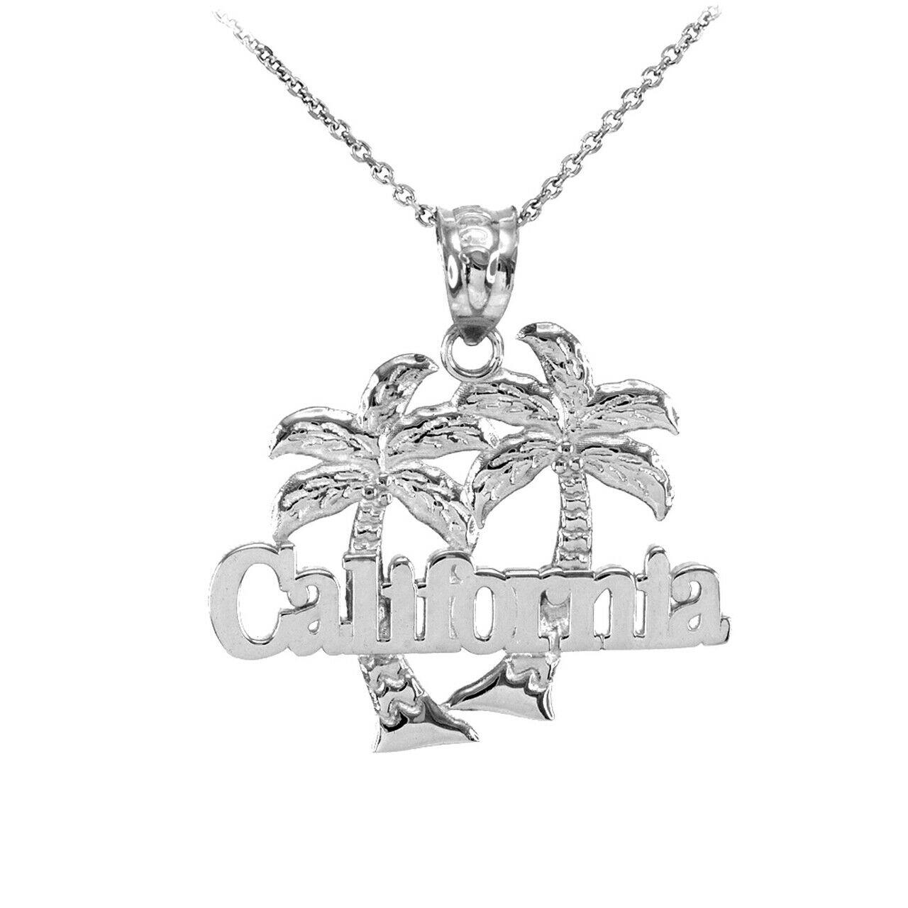 Sterling Silver California Palm Tree Pendant Necklace Made in USA Many length
