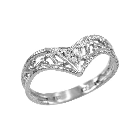 925 Sterling Silver Handcrafted Fine Women's Cutout Filigree Chevron CZ Ring