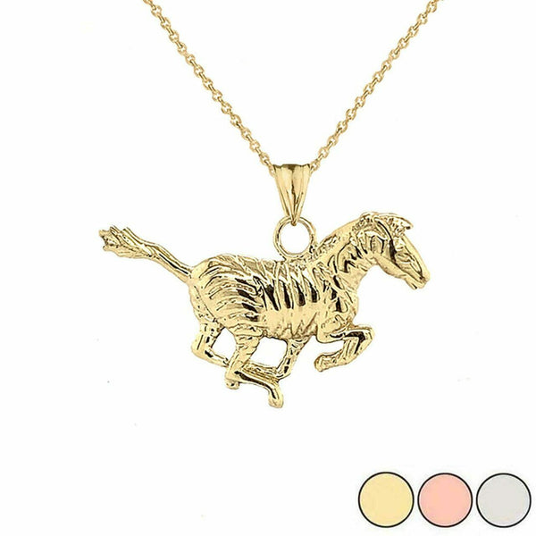 10K Solid Yellow Gold Zebra Charm Pendant Necklace 16" 18" 20" 22"