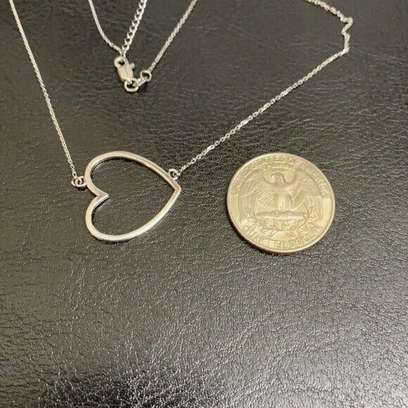 14K Solid White Gold Dainty Sideways Open Heart Necklace Valentine's Day Love
