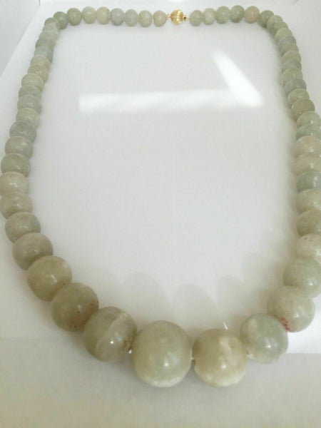 Round Jade Bead Necklace 10-18 mm 26 inches Heavy 14K Yellow Gold Clasp