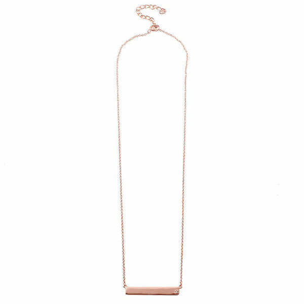 Sterling Silver Rose Gold Horizontal Bar Geometric Diamond Necklace Minimalist