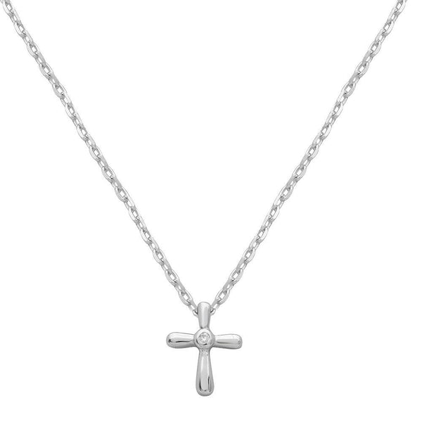NWT Sterling Silver 925 Rhodium Plated Small Cross with CZ Necklace