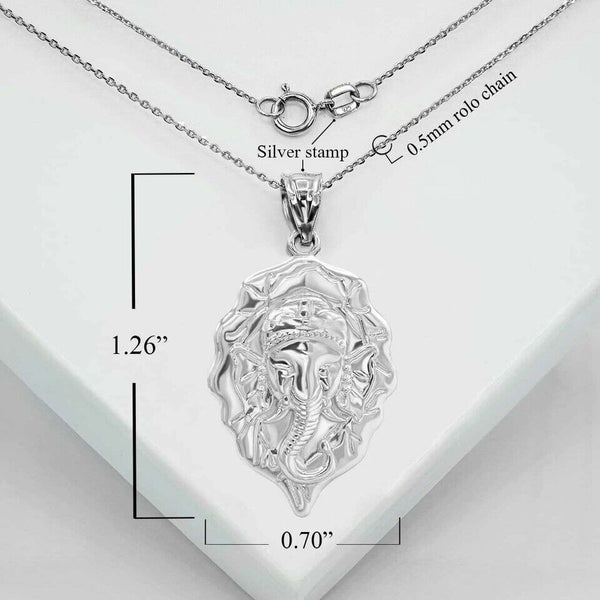 925 Streling Silver Hindu Lord Ganesha Pendant Necklace 16", 18", 20", 22"