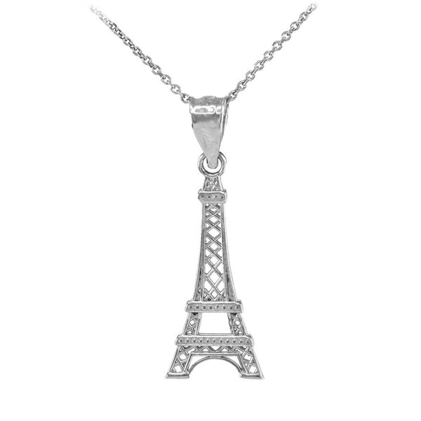 Sterling Silver Eiffel Tower Statue Pendant Necklace France Souvenir