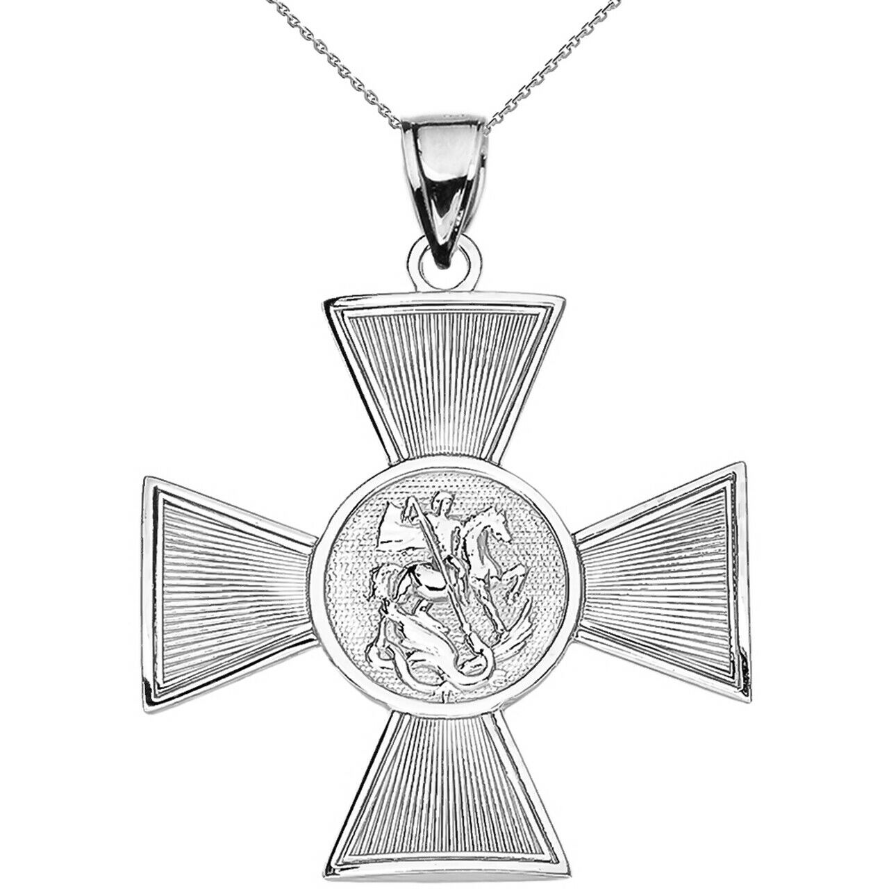 925 Sterling Silver Saint George Russian Cross Pendant Necklace