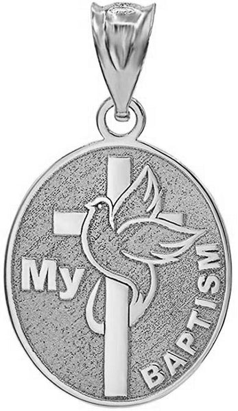 Personalized Engravable Sterling Silver My Baptism Dove Cross Pendant Necklace
