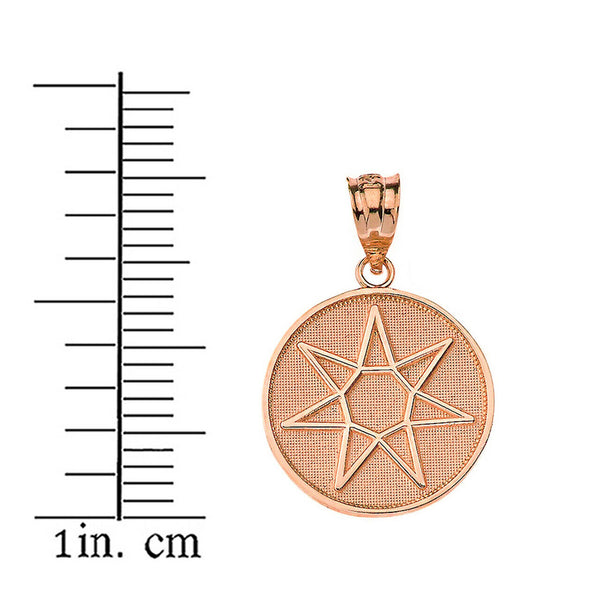 14K Solid Gold Wiccan Heptagram Faery Star Circle Pendant Necklace