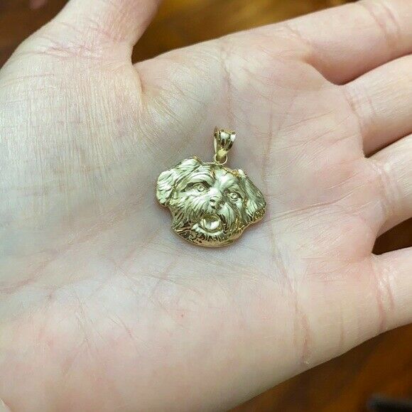 Solid Gold Dog Maltese Head Detailed Dog Sports Pendant Necklace
