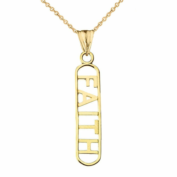 10k 14k Solid Gold Faith Cutout Charm Pendant Necklace 16" 18" 20" 22"