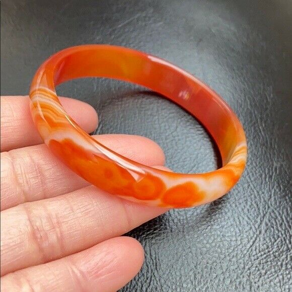 Red Orange Agate Bangle Bracelet Size 56 mm diameter - D shape MN58