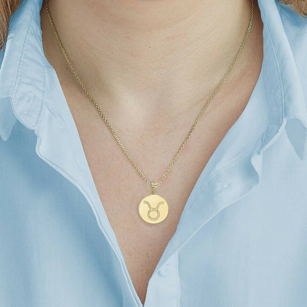 Personalized Name 10k 14k Solid Gold Zodiac Sign Taurus Pendant Necklace