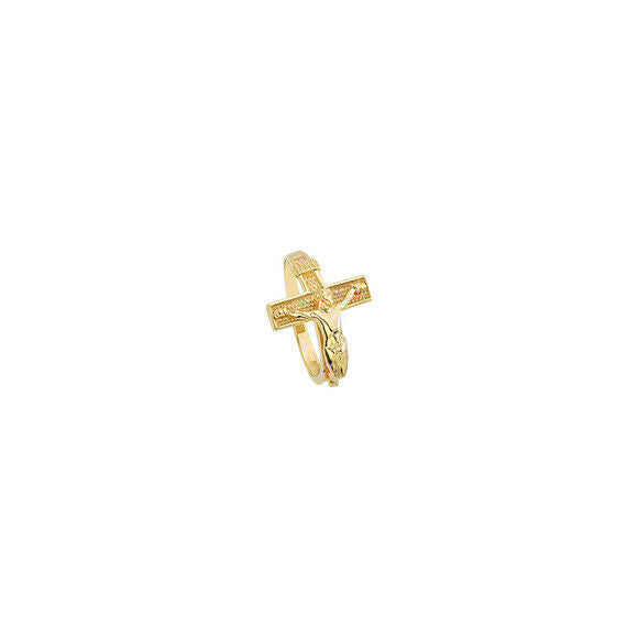 14K Solid Gold Cross Crucifix Religious Ring - Size 6, 7, 8 - Yellow