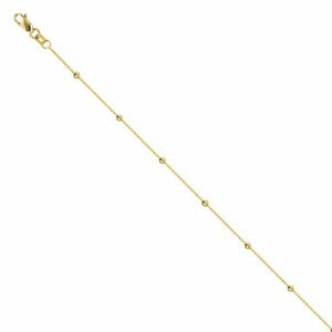 14K Solid Gold Bead Station Cable Chain Anklet - Yellow 9"-10" adjustable