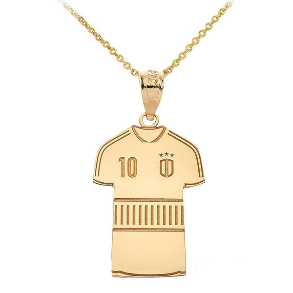 Personalize Name Number 10k 14k Solid Gold Soccer Jersey Shirt Pendant Necklace