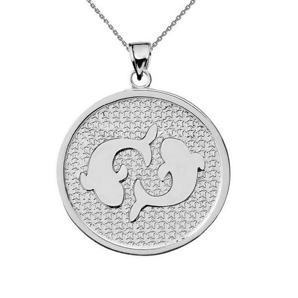 .925 Sterling Silver Zodiac Sign Pisces Disc Pendant Necklace