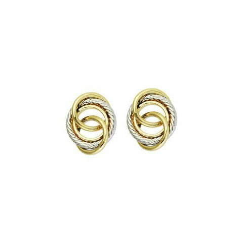 14k Solid Gold Two Tone Textured Tube Loose Loveknot Love-Knot Earrings 13x17 mm