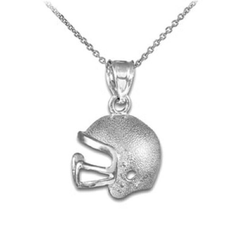 925 Real Sterling Silver Football Helmet Charm Pendant Necklace - Made In USA