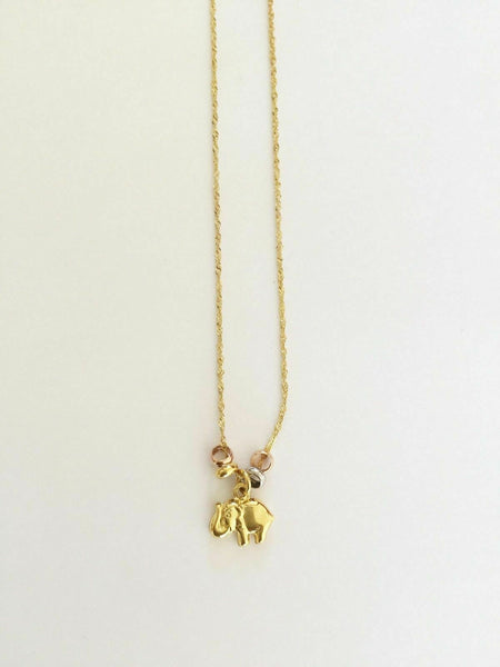 14K Solid Gold Dainty Mini Small Elephant Necklace 16.5"