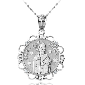 .925 Sterling Silver CZ Saint Patrick Circle Pendant Necklace
